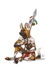  2017 african_wild_dog anthro canine claws clothing digital_media_(artwork) fur furrybob hi_res loincloth male mammal simple_background toe_claws toes white_background 