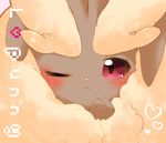  1girl :3 animal_ears artist_request blush bunny_ears character_name english face female furry hand_to_own_face hand_up heart looking_at_viewer lopunny no_humans one_eye_closed paws pokemon pokemon_(creature) pokemon_dppt red_eyes smile solo text wink 