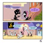 101_dalmatian_street 101_dalmatians arachnid arthropod black_body black_fur black_spots book box canid canine canis collar comic container dalmatian dante_(101_dalmatians) dc_comics disney dolly_(101_dalmatians) domestic_dog duo dylan_(101_dalmatians) female feral freckled_face freckles fur goof_troop heterochromatic_ears hi_res leg_markings male mammal markings marvel millenium_falcon mixed_breed nisha_(cartooncross) poster powerline_(goof_troop) references scorpion socks_(marking) speech_bubble spiked_collar spikes spots star_wars tree_house unclescooter white_body white_fur white_spots