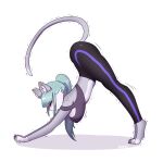 2024 all_fours anthro ass_up bottomwear bra breasts clothing digital_drawing_(artwork) digital_media_(artwork) exercise exercise_clothing felid feline female fur green_hair grey_body grey_fur hair hanging_breasts hi_res krishadraws leopard leopard_spots mammal meme_pose pantherine pants ponytail solo spots stretching tight_bottomwear tight_clothing tight_pants topwear underwear white_body white_fur wobbling yoga yoga_pants