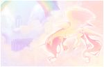  alicornification blonde_hair cloud detailed_background equine eyes_closed feathered_wings feathering feathers female feral fluttershy_(mlp) flying friendship_is_magic fur hair horn light_theme mammal my_little_pony outside pink_hair rainbow sky solo spread_wings thiscrispykat winged_unicorn wings 