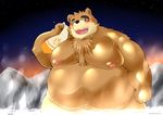  2017 anthro bear blush brown_fur eyewear fur glasses male mammal mighty_fat overweight overweight_male solo tokyo_afterschool_summoners towel volos 