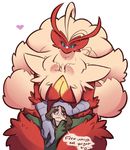  &lt;3 anthro avian bandage blaziken blue_eyes blush breasts dialogue dorian-bc female fluffy human male mammal nintendo pok&eacute;mon pok&eacute;mon_(species) simple_background size_difference text tuft video_games white_background 