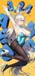  1girl absurdres animal_ears armpits asuna_(blue_archive) bare_shoulders birthday blonde_hair blue_archive blue_bow blue_bowtie blue_leotard blush bow bowtie breasts commentary_request detached_collar double_v fake_animal_ears full_body gloves hair_over_one_eye halo happy_birthday high_heels highleg highleg_leotard highres large_breasts leotard long_hair looking_at_viewer mole mole_on_breast official_alternate_costume pantyhose playboy_bunny rabbit_ears ribbon smile solo strapless strapless_leotard traditional_bowtie v very_long_hair walking_nakta white_gloves 