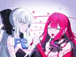  2girls absurdres baobhan_sith_(fate) baobhan_sith_(first_ascension)_(fate) black_bow blue_eyes blue_nails bow braid closed_eyes fate/grand_order fate_(series) hair_between_eyes hair_bow half_up_braid highres koma315ht long_hair morgan_le_fay_(fate) morgan_le_fay_(first_ascension)_(fate) mother_and_child mother_and_daughter multiple_girls open_mouth parent_and_child pink_hair pointy_ears ponytail red_nails smile very_long_hair white_hair 