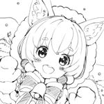  animal_ears bell blush bow catbell greyscale koyomi_(shironeko_project) looking_at_viewer monochrome open_mouth shironeko_project smile solo 