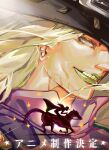  1boy blonde_hair blue_eyes cowboy_hat glazedhersheys goggles goggles_on_headwear gold_teeth green_lips grills gyro_zeppeli hat highres jojo_no_kimyou_na_bouken male_focus spurs steel_ball_run valkyrie_(jojo) 