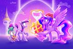  2017 absurd_res blush bow castle christmas cloud cosmic_hair cub cute cutie_mark dragon equine eyebrows eyelashes feathered_wings feathers friendship_is_magic gift green_eyes group hair hat hi_res holding_object holidays horn hourglass inside makeup mammal mascara multicolored_hair my_little_pony night night_sky open_mouth purple_eyes ribbons santa_hat shadow siggie740 smile sparkles spike_(mlp) spread_wings square_crossover star time_travel tongue twilight_sparkle_(mlp) unicorn window winged_unicorn wings young 