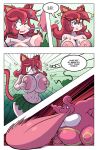  aladeen animal_humanoid anthro areola big_breasts biped bodily_fluids breasts cat_humanoid clothed clothing comic dialogue felid felid_humanoid feline feline_humanoid female grass_skirt hair hi_res holding_breast humanoid licking mammal mammal_humanoid nipples pink_body red_hair saliva speech_bubble text tongue tongue_out topless 