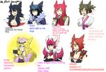  &lt;3 2016 5_fingers ahri_(lol) animal_humanoid berret black_hair blonde_hair bluch breasts brown_hair canine clothed clothing collar crown datnekoashe_(artist) english_text female fingers fox fox_humanoid group hair hi_res humanoid league_of_legends long_hair mammal markings meme open_mouth pink_hair red_eyes red_hair riot_games text tiara video_games whisker_markings white_hair yellow_eyes 