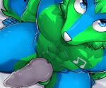 abs absurd_res animal_genitalia animal_penis big_penis blue_body blue_eyes blue_fur canid canine canine_genitalia canine_penis canis dingo fur genitals green_body green_fur hi_res high-angle_view jayjay_idingo knot looking_at_viewer looking_up male mammal muscular muscular_male musical_note musical_symbol pecs penis solo spots symbol villmix white_penis