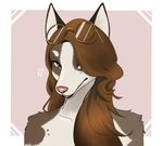  &lt;3 2017 anthro border brown_eyes brown_fur brown_hair bust_portrait candy canine digital_media_(artwork) dog eyelashes eyewear eyewear_on_head female food front_view fur glasses glasses_on_head hair hi_res lollipop long_hair looking_at_viewer mammal multicolored_fur open_mouth outside_border pink_nose portrait simple_background snout solo two_tone_fur white_border white_fur xan_(pixiv) 