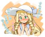  bittercocoa blonde_hair blush green_eyes lillie_(pokemon) pokemon pokemon_(game) pokemon_sm white_hat 