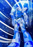  arms_at_sides artist_name blue_theme clenched_hand commentary full_body full_moon gundam highres mecha mecha_focus mobile_suit moon no_humans robot science_fiction standing star_(sky) turn_a_gundam turn_a_gundam_(mobile_suit) twitter_username yatta_kita 