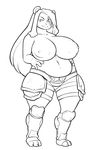  3_toes 4_fingers anthro areola armor bear belly big_areola big_breasts blizzard_(disambiguation) breasts clothed clothing dorian-bc female hair hands_on_hips huge_breasts line_art long_hair mammal monochrome nipples panda pandaren simple_background slightly_chubby smug solo toes topless video_games warcraft white_background 