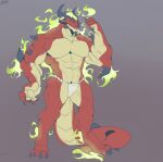  2025 abs anthro arm_spikes asian_clothing black_sclera cigarette cigarette_in_mouth claws clothed clothing colored_fire digital_media_(artwork) dragon east_asian_clothing facial_horn fire flaming_hair flaming_mane fundoshi fundoshi_only green_fire grey_background horn japanese_clothing jocial looking_at_viewer male multicolored_body multicolored_scales muscular muscular_anthro muscular_male mythological_creature mythological_scalie mythology object_in_mouth pecs pseudo_hair pseudo_mane red_body red_scales scales scalie shoulder_spikes simple_background solo spiked_tail spikes spikes_(anatomy) tail tan_body tan_scales thick_arms thick_thighs toe_claws topless two_tone_body two_tone_scales underwear underwear_only yellow_eyes 