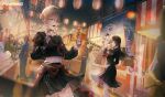  2boys 5girls absurdres aerial_fireworks akiyadol black_hair black_serafuku black_skirt blue_kimono festival fingerless_gloves fireworks food fox_mask gloves green_kimono highres holding holding_food holding_mask japanese_clothes kimono lantern long_hair mask multiple_boys multiple_girls night official_alternate_costume official_art official_wallpaper open_mouth orange_eyes paper_lantern punishing:_gray_raven saotome_yuuka_(pgr) school_uniform serafuku skirt smile summer_festival yata:_fulgor_(higanbana)_(pgr) yata_(pgr) yellow_kimono 