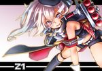  :d armband azur_lane bangs bare_shoulders black_hat black_shorts blush character_name crossed_bangs eyebrows eyebrows_visible_through_hair fang gloves hair_between_eyes hat hat_ribbon kobamiso_(kobalt) legs_apart letterboxed long_hair looking_at_viewer machinery open_mouth orange_outline outline pink_eyes ribbon shorts sleeveless smile solo standing tongue torpedo torpedo_tubes turret v-shaped_eyebrows white_gloves white_hair white_ribbon z1_leberecht_maass_(azur_lane) 