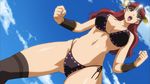  1girl bikini black_bikini breasts claudette_(queen&#039;s_blade) earrings female green_eyes jewelry large_breasts long_hair navel queen&#039;s_blade red_hair sky solo standing swimsuit 