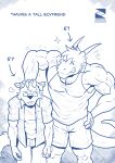 2025 2_horns 5_fingers ^_^ absurd_res annoyed anthro artist_name big_muscles biped blep blue_and_white bottomwear canid closed_smile clothed clothed_anthro clothed_male clothing cloud_emanata comic cross-popping_vein digital_drawing_(artwork) digital_media_(artwork) dragon duo emanata english_text eyes_closed eyewear fingers first_page front_view fully_clothed fully_clothed_anthro fully_clothed_male fur gingatetsudou21 glasses hair hand_on_another's_head hand_on_hip hand_on_own_hip head_horn headpat height_comparison hi_res horn looking_at_another male mammal monochrome mouth_closed muscular muscular_anthro muscular_male mythological_creature mythological_scalie mythology number pattern_clothing pattern_shirt pattern_topwear pince-nez plaid plaid_clothing plaid_shirt plaid_topwear portrait rectangular_glasses scalie shirt shorts small_comic smile smiling_at_another snout sparkles tail tank_top teeth text three-quarter_portrait tongue tongue_out topwear vein veiny_muscles wearing_glasses wingless_dragon
