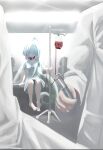  1girl absurdres blurry doctor highres intravenous_drip jnh85 non-web_source self-upload sitting solo 