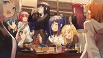  :d ^_^ alcohol bangs black_hair black_sweater blonde_hair blue_eyes blue_hair braid breast_grab brown_hair brown_skirt cellphone closed_eyes commentary crown_braid drinking grabbing grey_hair hair_ornament hair_rings hairclip half_updo huanxiang_heitu hug kunikida_hanamaru kurosawa_dia kurosawa_ruby lobster long_hair long_sleeves love_live! love_live!_sunshine!! matsuura_kanan mole mole_under_mouth multiple_girls ohara_mari open_mouth orange_hair osechi phone plate ponytail red_hair restaurant ribbed_sweater sakurauchi_riko side_braid skirt smartphone smile sweater table takami_chika taking_picture tsushima_yoshiko watanabe_you white_hoodie 