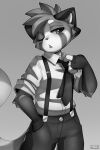 2026 ailurid anthro biped bottomwear breasts claws clothed clothed_anthro clothed_female clothing digital_drawing_(artwork) digital_media_(artwork) female fingers front_view fully_clothed fully_clothed_anthro fully_clothed_female fur hair hi_res jinxit mammal pocky_(jinxit) red_panda simple_background solo standing tail topwear