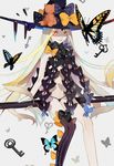  abigail_williams_(fate/grand_order) black_bow black_panties blonde_hair bow bug butterfly facial_mark fate/grand_order fate_(series) forehead_mark hat hat_bow highres insect key keyhole long_hair orange_bow panties parai0 polka_dot polka_dot_bow red_eyes revealing_clothes single_thighhigh solo thighhighs underwear very_long_hair witch_hat 
