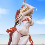  3d aestus_estus ahoge arm_up armpits arms_behind_head ass_visible_through_thighs bikini blush bracelet breasts cameltoe fate/grand_order fate_(series) highres holding holding_sword holding_weapon jewelry large_breasts leslyzerosix long_hair navel nero_claudius_(fate)_(all) nero_claudius_(swimsuit_caster)_(fate) profile solo striped striped_bikini swimsuit sword thigh_gap twisted_torso weapon yellow_eyes 