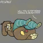 absurd_res animal_crossing animal_humanoid anthro ball_slap ballbusting blue_clothing brown_body canid canid_humanoid canine canine_humanoid clothing cock_and_ball_torture digby_(animal_crossing) dirty dirty_clothing dirty_socks dog_humanoid footwear gaming genital_torture genitals hi_res humanoid legwear lspagf lying male mammal mammal_humanoid musk nintendo nintendo_switch on_back penis playing_video_game rear_view slap small_penis socks solo tail thigh_highs