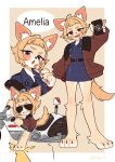 2026 ahoge akira_slide amelia_(appoco) ankle_tuft anthro appoco badge barefoot black_claws blonde_hair candy canid canine canis chihuahua claws clenched_teeth clothed clothed_anthro clothed_female clothing coat colored dessert digital_drawing_(artwork) digital_media_(artwork) domestic_dog eyewear feet female food fur hair hi_res inner_ear_fluff leg_tuft lollipop looking_at_viewer mammal motorcycle open_mouth pawpads pink_inner_ear pink_pawpads police police_uniform red_eyes solo sunglasses tail tan_body tan_fur tan_tail teeth topwear toy_dog tuft uniform vehicle white_inner_ear_fluff