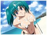  bikini breast_hold bukkake cum honjou_mikaze stratos_4 swimsuits wardrobe_malfunction 