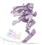  4girls animal_ears arm_up bandaid bandaid_on_face bandaid_on_nose biwa_hayahide_(pf._winning_equation...)_(umamusume) biwa_hayahide_(umamusume) closed_eyes english_commentary full_body glasses highres horse_ears horse_girl horse_tail long_sleeves mayano_top_gun_(scramble_zone)_(umamusume) mayano_top_gun_(umamusume) monochrome multiple_girls narita_brian_(maverick)_(umamusume) narita_brian_(umamusume) open_mouth sakura_laurel_(saisir_le_reve)_(umamusume) sakura_laurel_(umamusume) simple_background skateboard tail umamusume 