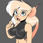  5_fingers anthro bangs big_breasts big_ears blue_eyes breasts clothing erect_nipples female grey_background hair lips mammal midriff mouse navel nipples rodent simple_background solo white_hair xylas 
