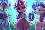  blush crossed_arms dragon equine female friendship_is_magic grin group hair horn lumineko mammal multicolored_hair my_little_pony princess_ember_(mlp) rarity_(mlp) rope slit_pupils smile spike_(mlp) starlight_glimmer_(mlp) two_tone_hair unicorn 