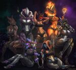 1_eye abs alternate_form amphibian anthro aquatic arm_tattoo axolotl bench biceps big_breasts biomechanical blue_body blue_eyes blue_skin bottomwear breasts brown_body brown_skin butt butt_from_the_front canid canine canis choker cigarette cigarette_holder cleavage cleavage_overflow clothed clothing collarbone contrapposto crop_top cropped_tank_top dagath_(warframe) denim denim_bottomwear denim_clothing denim_shorts detailed_background digital_extremes elemental_creature ember_(warframe) ember_heirloom_(warframe) eyeless f4derati0n faceless facial_piercing fan_character female fin fire fire_creature flaming_heart flower_on_head footwear gesture glowing_blue_eyes glowing_red_eye glowing_red_eyes gold_(metal) gold_jewelry green_smoke group hand_gesture hand_holding hand_on_breast hand_on_ground hand_on_hip hands_behind_head hands_between_legs heart_choker heart_symbol hi_res high_heels hood horn hotpants huge_breasts humanoid ivara_(warframe) jewelry knife knife_on_leg leg_tattoo legwear looking_at_viewer mammal mawframe medium_breasts midriff mole_salamander muscular muscular_female navel navel_piercing necklace nipple_piercing_outline nipples_through_clothes nose_piercing nose_ring on_bench orange_body orange_skin piercing plant pose posing_for_picture prime_warframe purple_background purple_glow raised_arms ring_piercing salamander saryn_(warframe) shirt shoes shorts simple_background sitting sitting_on_bench sitting_on_ground sitting_on_side sitting_together skimpy slim small_waist smile smoke spiked_choker spikes standing tank_top tattoo tattoo_sleeve tencent thick_thighs thigh_highs thigh_tattoo topwear v_sign valkyr_(warframe) valkyr_delusion voruna_(warframe) warframe warframe_(species) white_body white_skin wide_hips wolf womb_tattoo yareli_(warframe) yareli_prime_(warframe) yellow_eyes