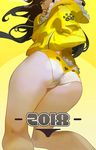  2018 ass black_hair gradient gradient_background hood hoodie kinggainer long_hair looking_back looking_down original panties solo thighs underwear yellow_background 