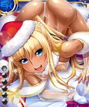  1girl all_fours aoi_nagisa_(metalder) ass bare_legs bare_shoulders blonde_hair blue_eyes blush boots breasts card_(medium) christmas dark_skin female futaba_lili_ramses hat legs leotard lilith-soft long_hair looking_at_viewer magical_girl nipples open_mouth santa_hat shiny shiny_skin small_breasts solo spread_legs taimanin_(series) taimanin_asagi_battle_arena taimanin_asagi_battle_arena_all_card_gallery tentacle_and_witches thong_leotard twintails 