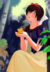  1girl :o animal animalization bird black_dress black_hair blue_dress blurry blurry_background blush bow breasts brown_cape cape closed_eyes corrupted_twitter_file cosplay creature day disney disney_princess dress eyelashes foliage forest hair_bow hair_ribbon hairband high_collar highres holding holding_animal holding_creature kingdom_hearts kingdom_hearts_iii leaf multicolored_dress music nature open_mouth outdoors puff_and_slash_sleeves puffy_short_sleeves puffy_sleeves red_bow red_dress red_hairband red_ribbon ribbon roxas short_hair short_sleeves singing small_breasts snow_white_(disney) snow_white_(disney)_(cosplay) snow_white_and_the_seven_dwarfs_(disney) solo squatting teeth tree two-handed upper_teeth_only very_short_hair xion_(kingdom_hearts) yellow_bird yellow_dress yomyompi 