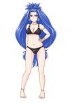  big_hair blue_hair bracelet breasts chrono_trigger cleavage commentary_request earrings feet jewelry large_breasts long_hair queen_zeal s-a-murai solo swimsuit 