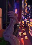 absurd_res advertisement amphibian aquatic ashtray atmosphere axolotl balcony bare_back bare_breasts black_sky breasts brina_(madzako) cabling cigar cigarette city city_background city_lights city_skyline cityscape department detailed detailed_skin door elbows_on_table female flirting flirting_look flirting_with_viewer glistening glistening_body gradient_skin gynomorph hi_res humanoid intersex light_eyes long_tail madzako mole_salamander neon_lights night night_city nipples nude orange_light oxygen pavement perspective pink_light plant public public_nudity red_eyes red_light reflection rim_light salamander seductive sky sliding_door smoke street street_lamp tail teasing traffic_jam traffic_light vehicle volumetric_lighting wet wet_body wet_skin wide_hips window wire xd