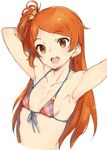  armpits arms_up bikini breasts eyebrows_visible_through_hair hair_ornament highres idolmaster idolmaster_million_live! kawata_hisashi long_hair one_side_up oogami_tamaki open_mouth orange_eyes orange_hair small_breasts star star_hair_ornament swimsuit upper_body 