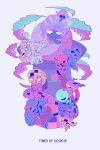  absurdres blue_goddess_(miitopia) boss_snurp_(miitopia) closed_eyes colossal_serpent_(miitopia) commentary_request earrings elite_goblin_(miitopia) english_text facial_hair goblin golem gourmet_burger_(miitopia) heavy_golem_(miitopia) highres holding holding_pitchfork jewelry jitome juvenile_snurp_(miitopia) light_lord_(miitopia) light_sage_(miitopia) miitopia mustache neon_pharaoh_(miitopia) one-eyed outline pitchfork red_fiend_(miitopia) rikka_natsu_27 simple_background spoilers sweatdrop thick_eyebrows white_background white_outline 