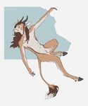  antelope anthro caraid casual_nudity climbing cloven_hooves digitigrade featureless_crotch green_eyes hair hooves horn long_hair mammal nipples nude simple_background solo springbok tail_tuft tuft 