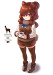  alpaca_ears alpaca_suri_(kemono_friends) alternate_color animal_ears blush boots breasts brown_footwear brown_hair brown_legwear character_name closed_mouth coffee cup eyebrows full_body grey_eyes highres holding holding_cup holding_plate kemono_friends kosai_takayuki long_sleeves looking_at_viewer medium_breasts plate short_hair smile solo standing teacup thighhighs 