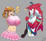  2boys blue_eyes cheerleader cheerleader_link crossdressing head_fins kitsune23star link multiple_boys ponytail sidon the_legend_of_zelda the_legend_of_zelda:_breath_of_the_wild the_legend_of_zelda:_tri_force_heroes trap zora 