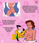 accessory belle_(beauty_and_the_beast) bestiality blue_clothing bow_ribbon breast_lick breast_play breasts canid canine canis clothing collar comic disney domestic_dog duo english_text everfire exposed_breasts female female_human feral footprint hair_accessory hair_bow hair_ribbon hi_res human human_on_feral interspecies licking male male/female mammal narration partially_clothed_female partially_clothed_human pawprint pawprint_pattern pink_background pluto_(disney) ribbons simple_background tail text thin_tail tongue tongue_out undressing watermark yellow_body