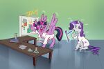 3:2 absurd_res beaker blush book clothing coat duo enthusiastic equid equine female feral floor friendship_is_magic hasbro hi_res horn lab_coat laboratory_equipment laboratory_glassware mammal maxiima my_little_pony mythological_creature mythological_equine mythology rarity_(mlp) scientific_instrument tile tile_floor topwear twilight_sparkle_(mlp) unicorn winged_unicorn wings