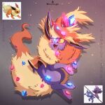  :d animal_focus artist_name blue_gem character_name colored_sclera commission fangs flareon fluffy forehead_jewel full_body fusion gem grey_background hat highres leoiruga looking_at_viewer mismagius neck_fur no_humans official_art_inset open_mouth orange_fur orange_hat pink_gem pokemon pokemon_(creature) pokemon_focus purple_fur red_eyes sableye simple_background smile solo witch_hat yellow_fur yellow_sclera 