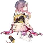  akasaka_yuzu flower full_body gradient_hair hair_flower hair_ornament japanese_clothes kantai_collection kimono looking_back lowres multicolored_hair official_art purple_hair sidelocks socks tied_hair torn_clothes transparent_background tsushima_(kantai_collection) yellow_eyes 